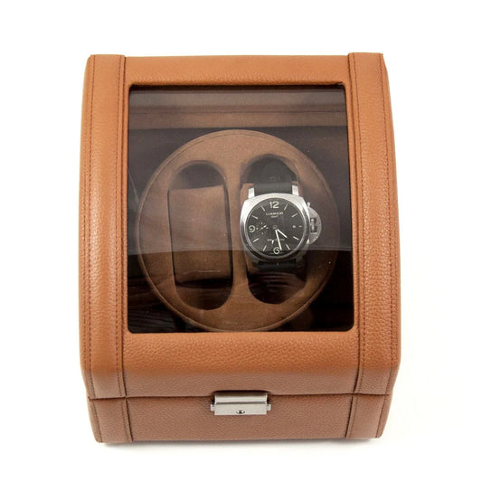 Bey-Berk VP Automatic Watch Winder – Tan Leather Display Case