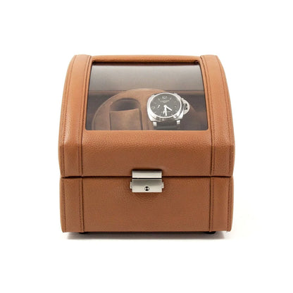 Bey-Berk VP Automatic Watch Winder – Tan Leather Display Case