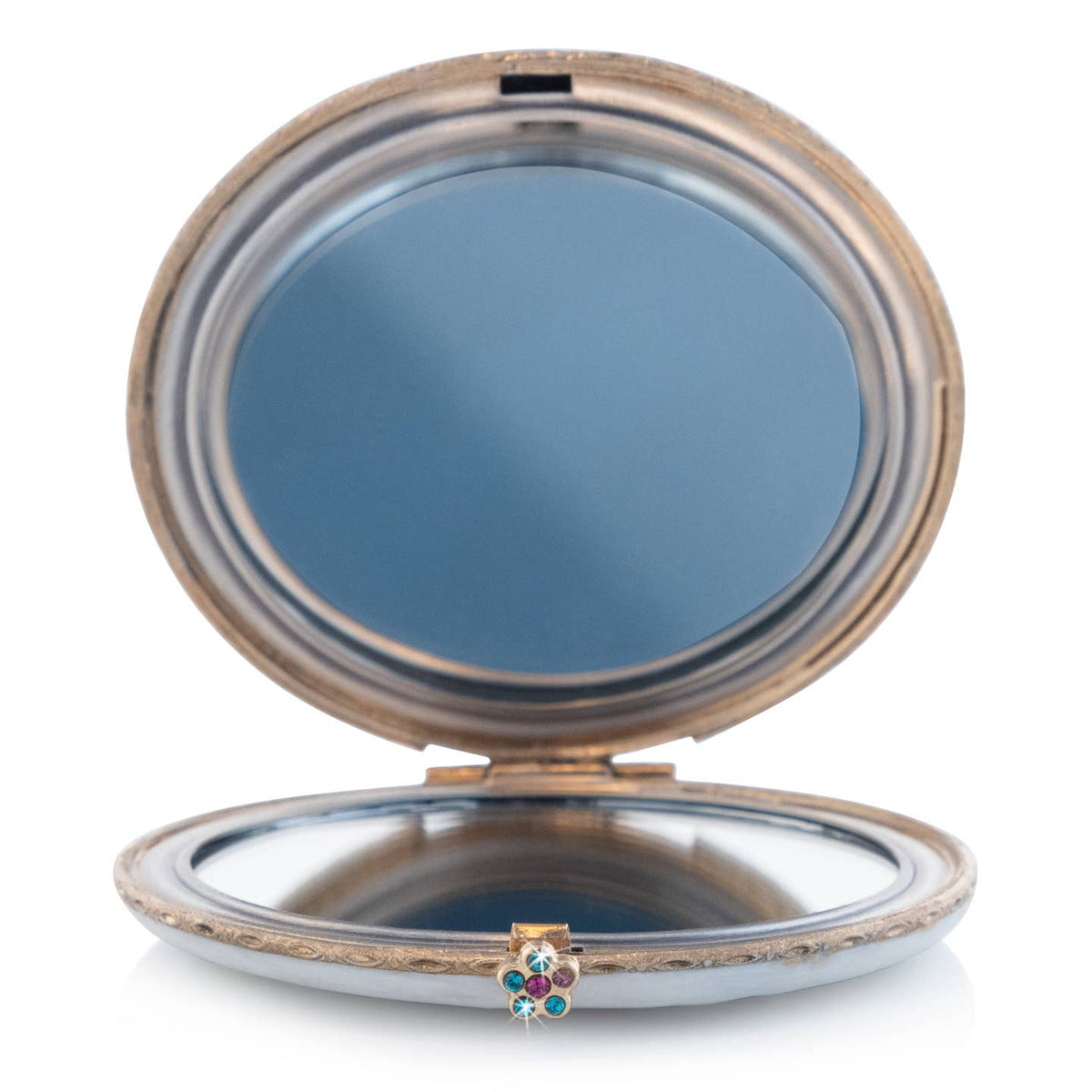 Jay Strongwater Rowan Classic Peacock Compact Mirror, Swarovski Crystal Enamel Gold-Finished