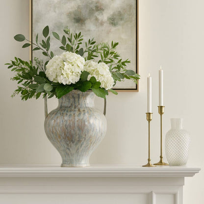 Decorative Vase - Gray Ceramic Two-Tone Handles Urn, 16 in.