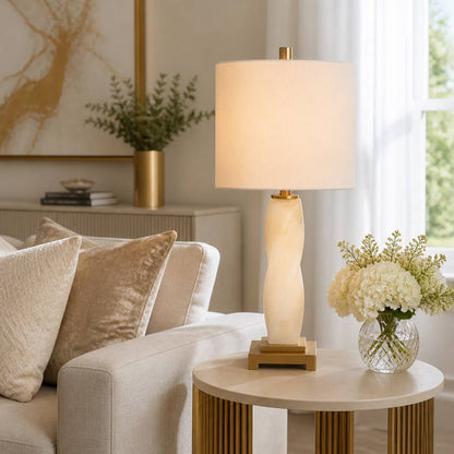 Table Lamp - Ivory/Gold Metal Base with Linen Shade, 24 in.