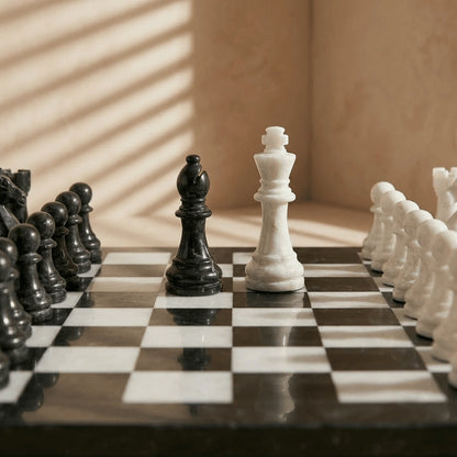 Black & White Marble Chess Set with Storage Case – Luxury 13" Handmade Stone Chess Board