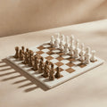 Brown & White Marble Chess Set with Storage Case – Luxury Handmade Stone Chess Board