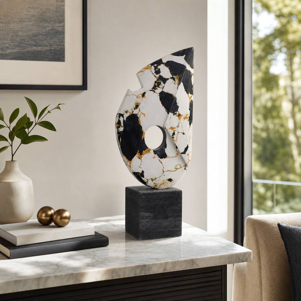 Decorative Sculpture - Blue Marble Terrazzo with Base, 18 in