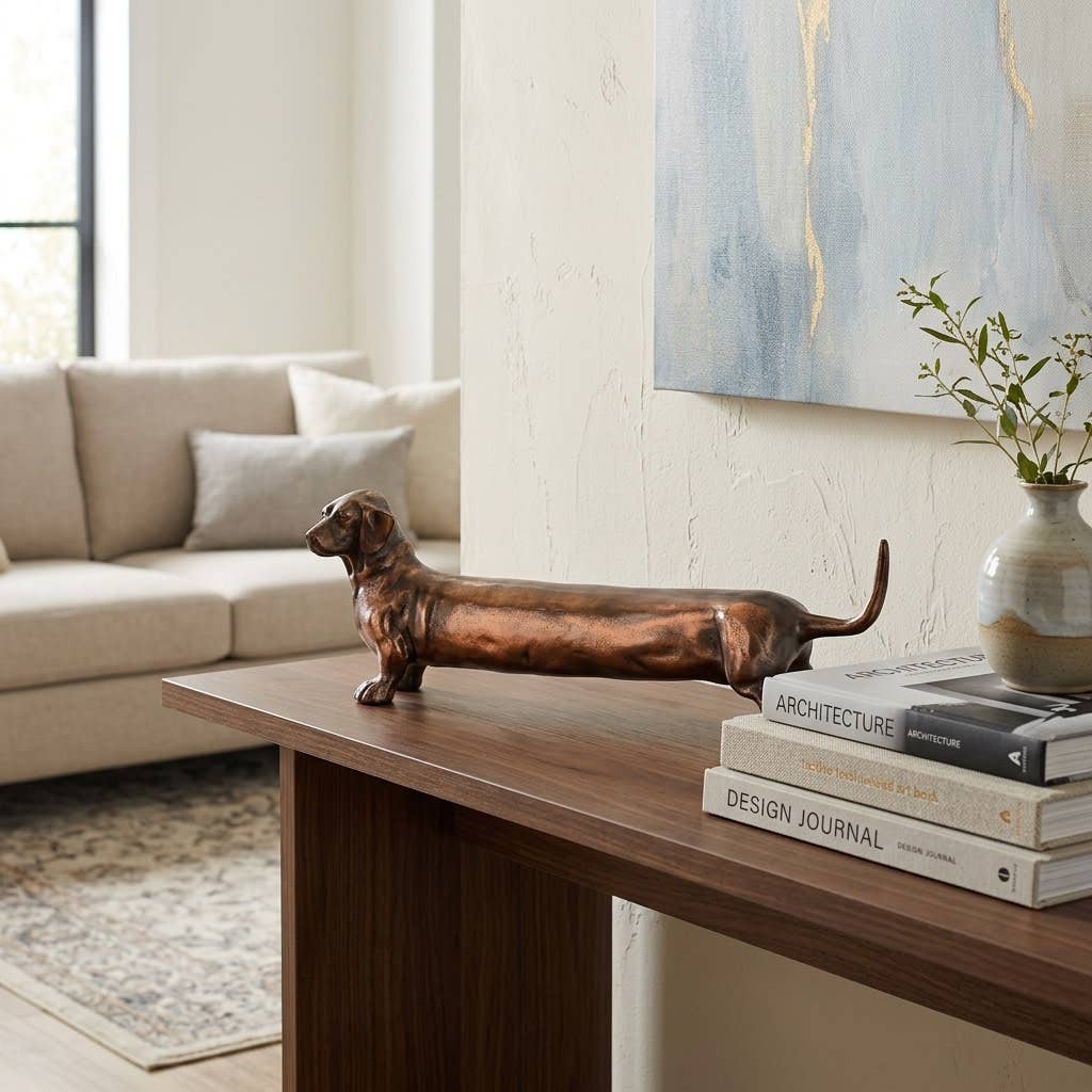Decorative Figurine - Bronze Metal Dachsund Dog, 18 in.