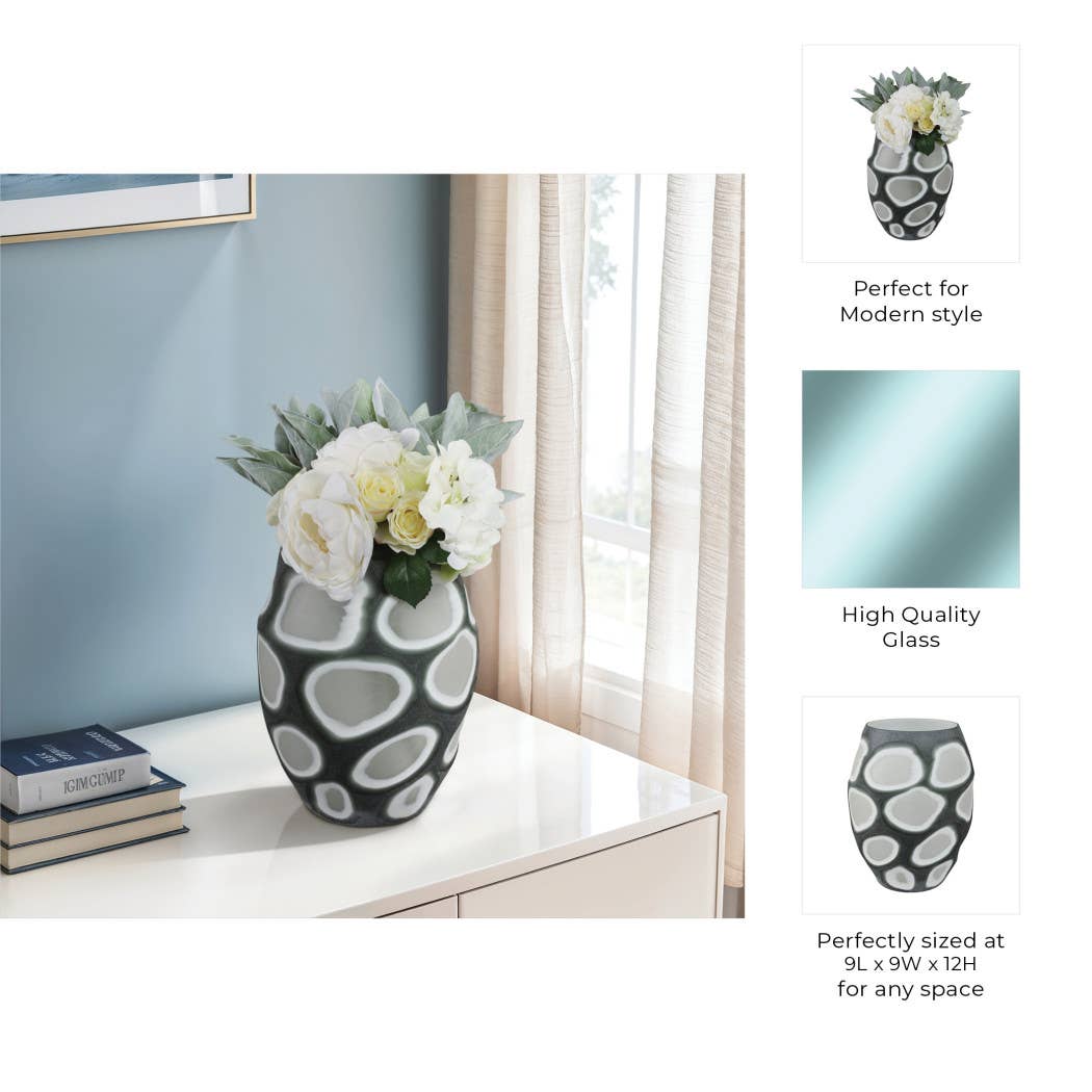 Decorative Vase - Gray Glass Organic Oval Detailing, 12 in.