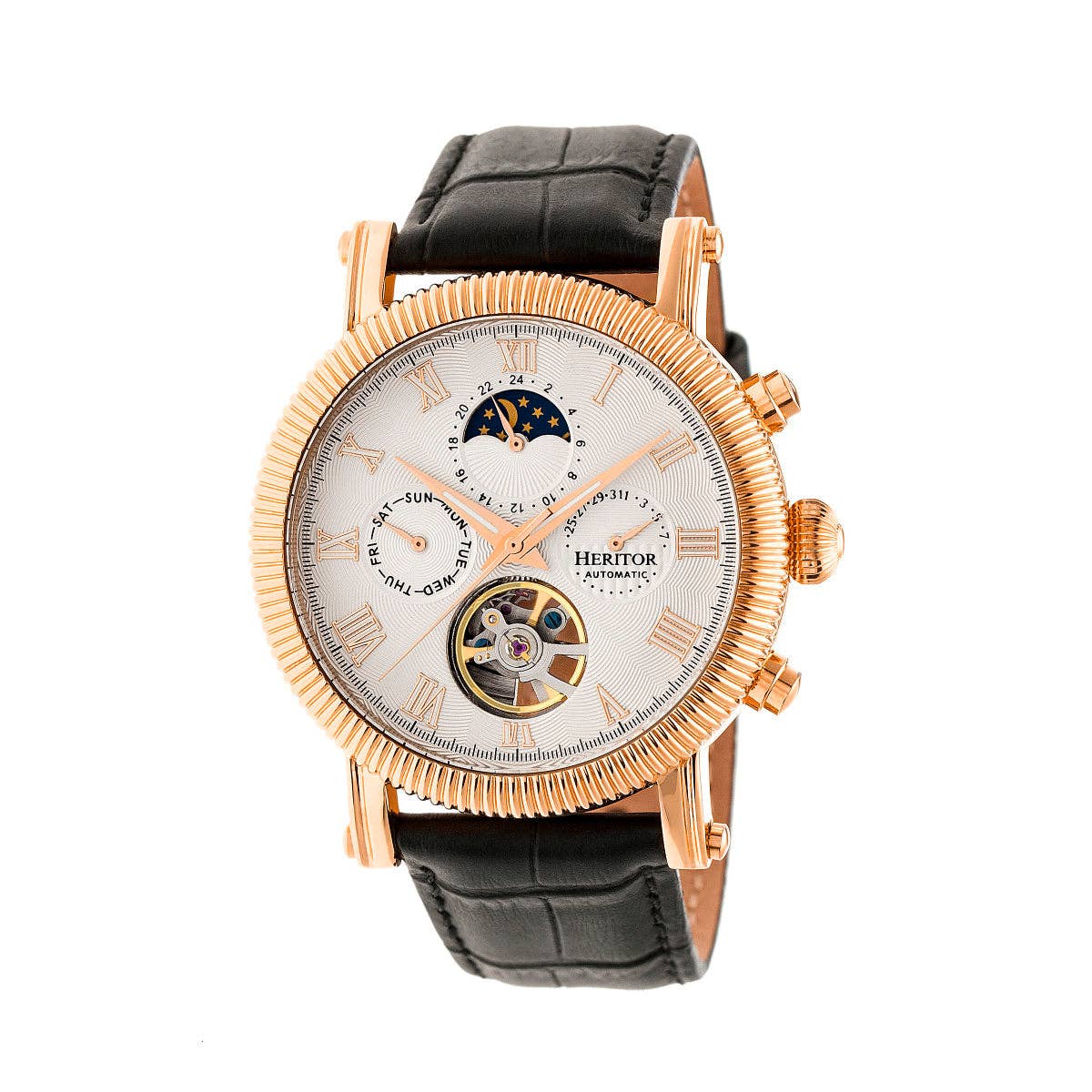 Heritor Winston Men's Automatic Semi-Skeleton Leather Watch, Style HERHR5205