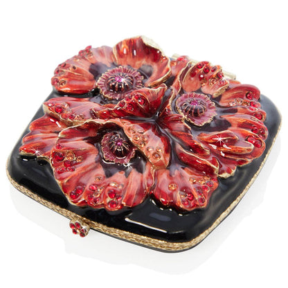 Jay Strongwater Freya Poppy Compact Mirror, Crystal Enamel Gold-Finished