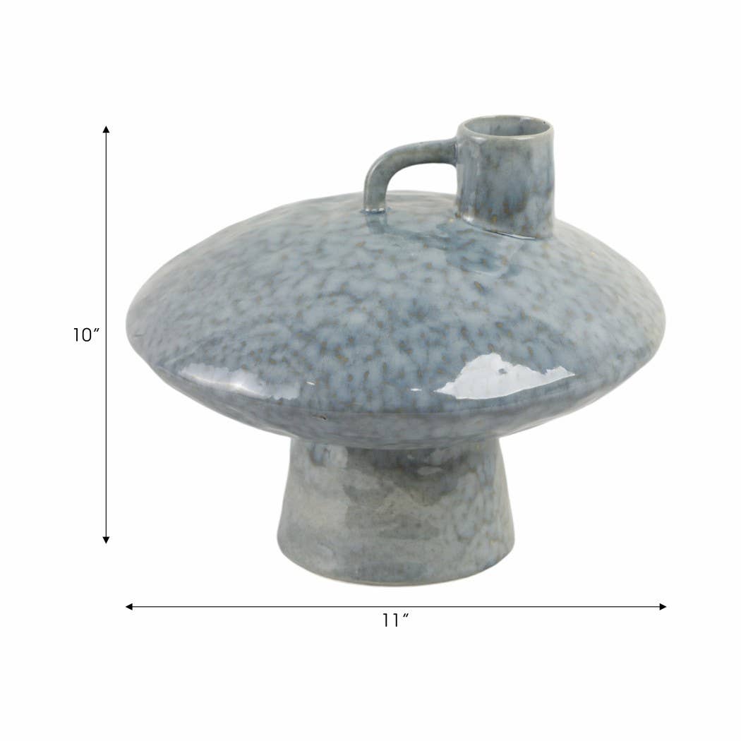 Deocrative Vase - Gray Earthenware Short Round Vessel, 9 in.