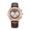 Authentic Heritor Apostle Leather Band Men's Automatic Day-Date Leather Watch, Brown/Rose Gold