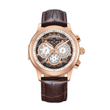 Authentic Heritor Apostle Leather Band Men's Automatic Day-Date Leather Watch, Brown/Rose Gold