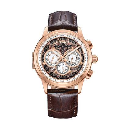 Heritor Apostle Leather Band Men's Automatic Day-Date Leather Watch, Brown/Rose Gold