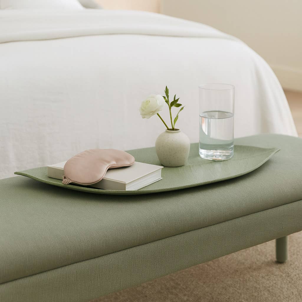 Decorative Tray - Green Quartz Resin Leaf Shape, 20 in.