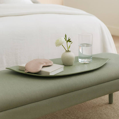 Decorative Tray - Green Quartz Resin Leaf Shape, 20 in.