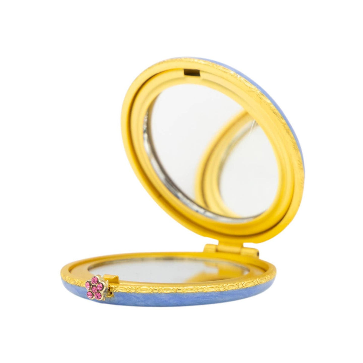 Jay Strongwater Jayla 2" Round Butterfly Compact Mirror, Floral Austrian Crystal Enamel Gold-Finished Flora & Fauna