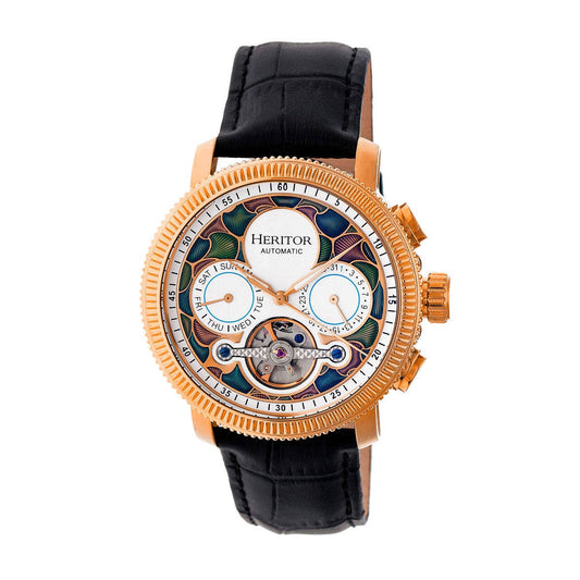 Heritor Aura Men's Automatic Semi-Skeleton Leather Watch, Style HERHR3506