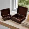 Boxes Set of 2 - Brown Wood with Metal Hardware, 9/11 in.