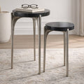 Side Table Set of 2 - Black/Silver Stone Top Round, 20/24 in