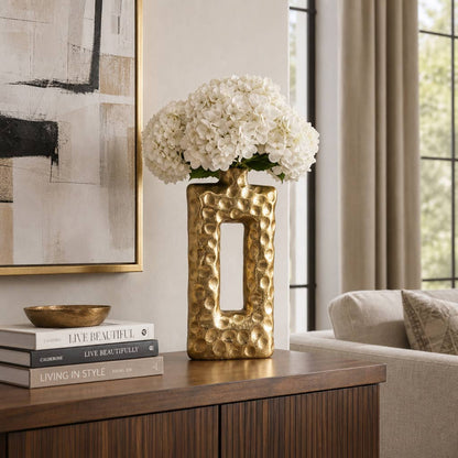 Decorative Vase - Gold Metal Open Hammered Finish, 20 in.