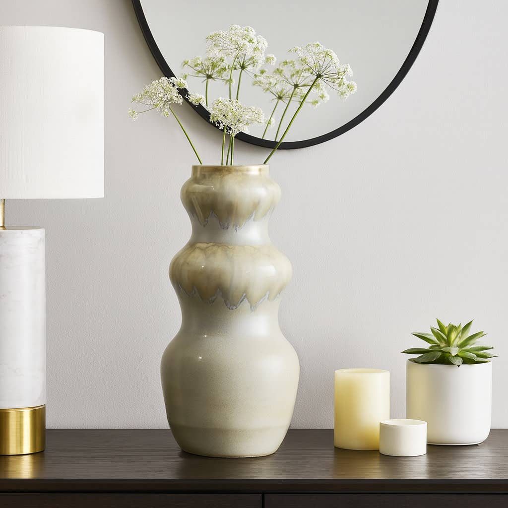 Decorative Vase - Gray Ceramic Minimalist Design, 19 in.