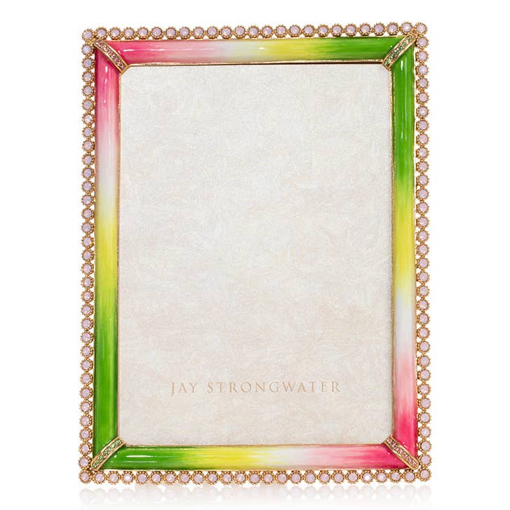 Jay Strongwater Lucas Stone Edge 5" x 7" Swarovski Crystal Enamel Picture Frame, Flora