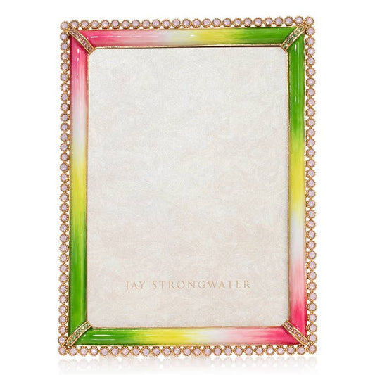 Jay Strongwater Lucas Stone Edge 5" x 7" Swarovski Crystal Enamel Picture Frame, Flora