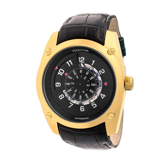 Heritor Daniels Men's Automatic Semi-Skeleton Leather Watch, Gold/Black