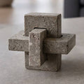 Sculpture - Gray Stone Metal Interlocking Block, 5 in.
