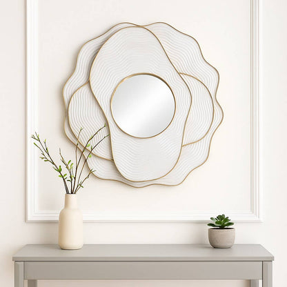 Wall Mirror - Ivory Wood Blooming Flower Layered, 39 in.