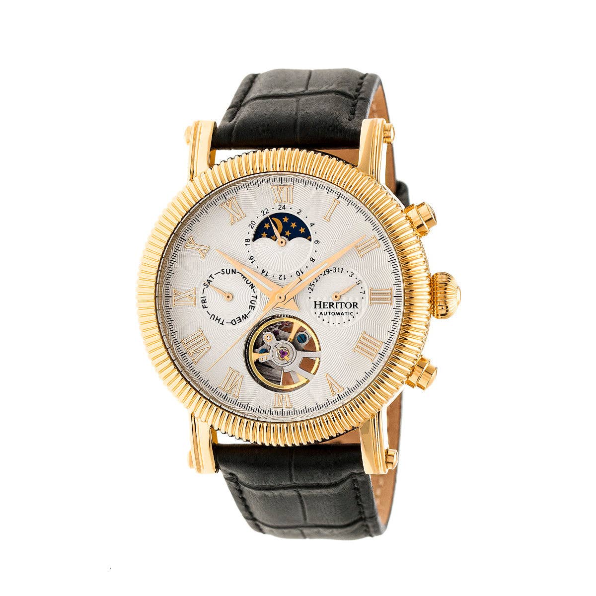 Heritor Winston Men's Automatic Semi-Skeleton Leather Watch, Style HERHR5202