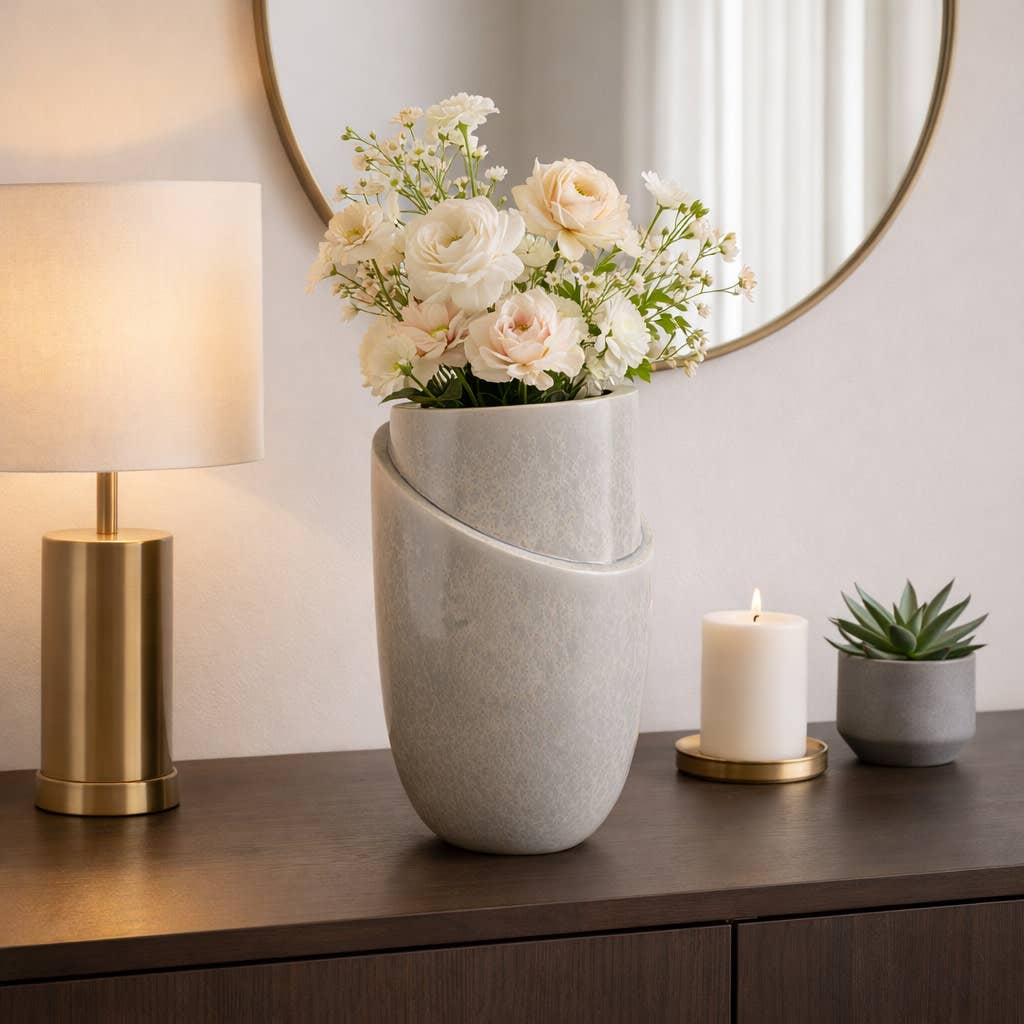 Decorative Vase - Gray Ceramic Sculpted Organic, 15 in.