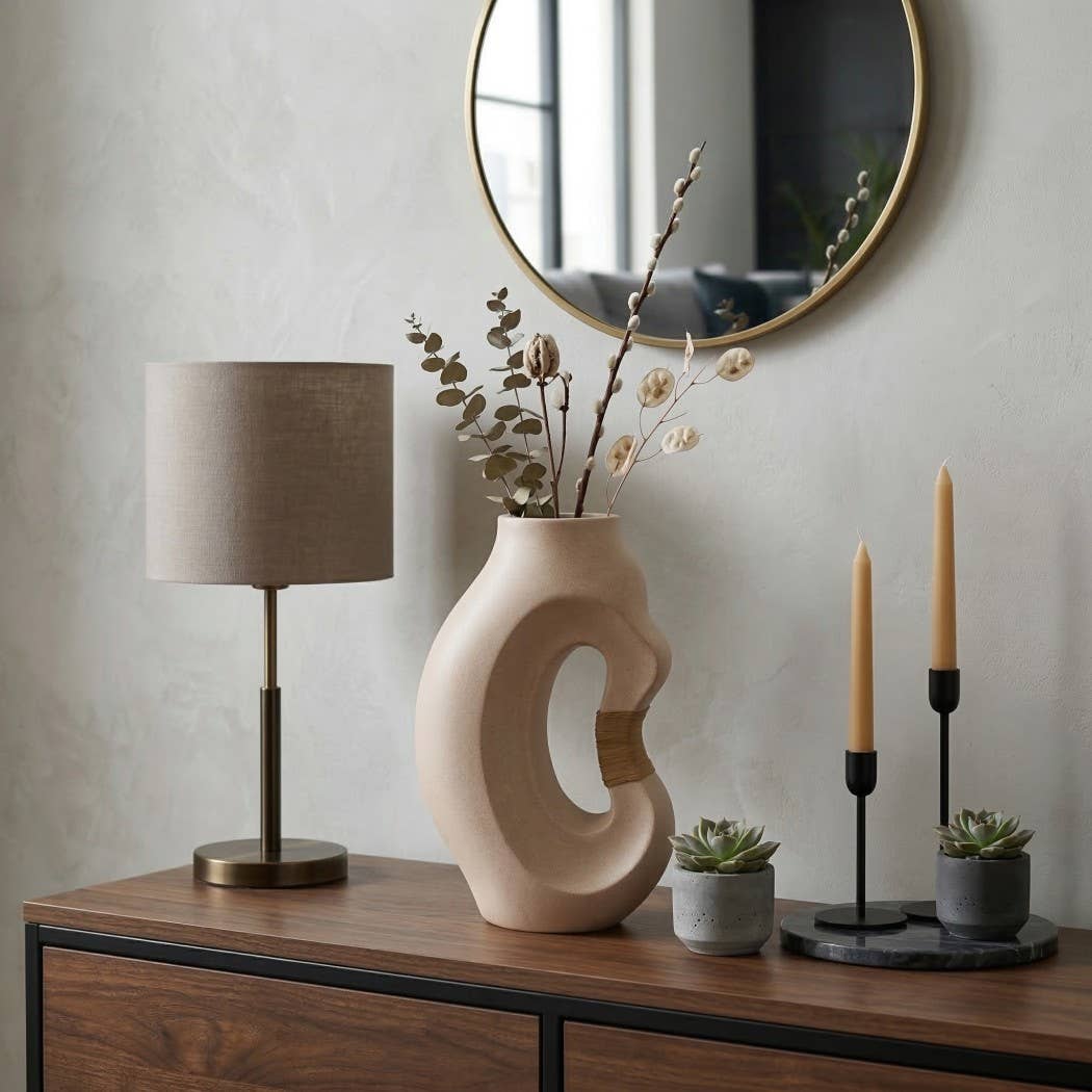 Decorative Vase - Tan Ceramic Large Leather Wrap, 16 in.