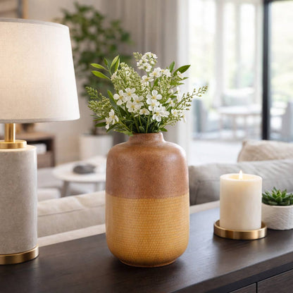 Decorative Vase - Brown/Orange Ceramic Embossed, 12 in.