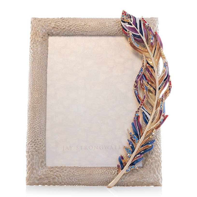 Jay Strongwater Asa Feather 5" x 7" Swarovski Crystal Enamel Picture Frame