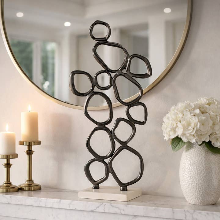 Decorative Sculpture - Black Metal Circular Ring, 25 in.