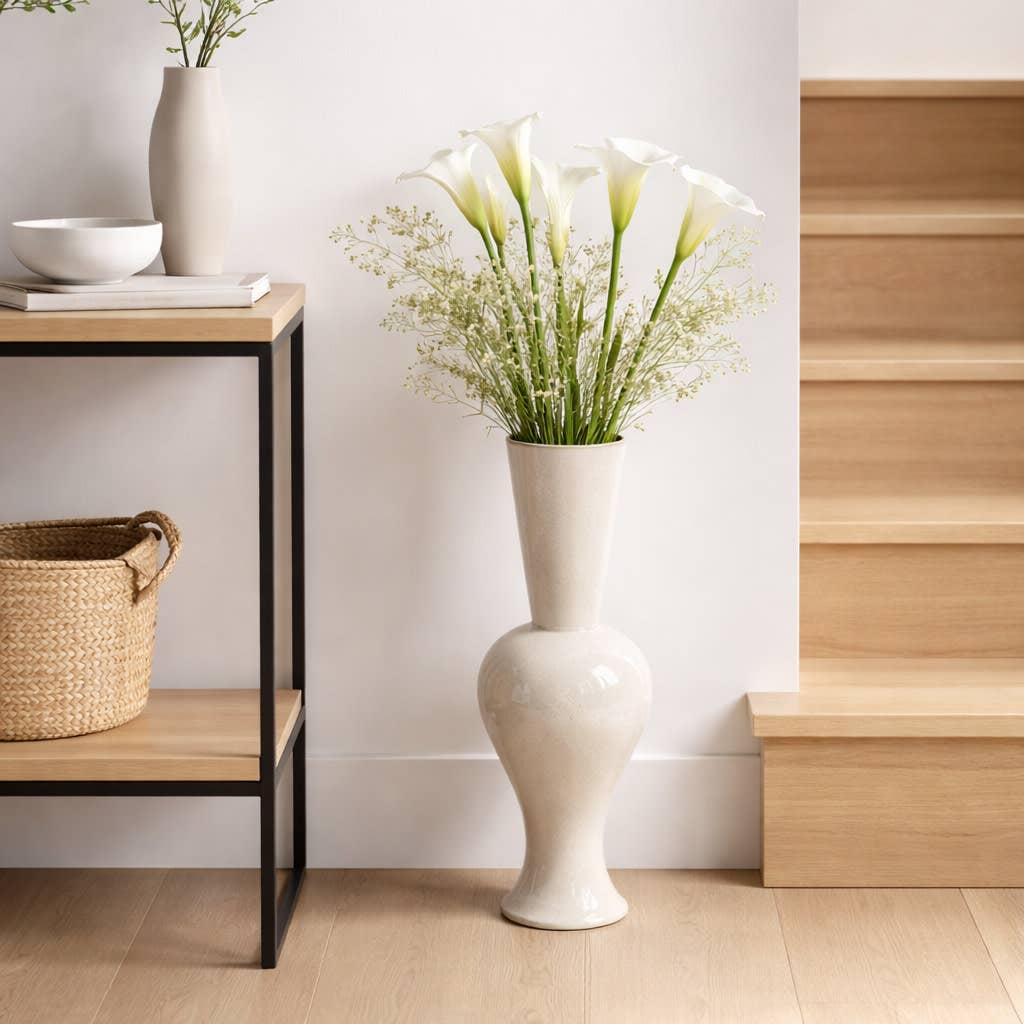 Decorative Vase - Ivory Ceramic Pedestal Oversized, 24 in.