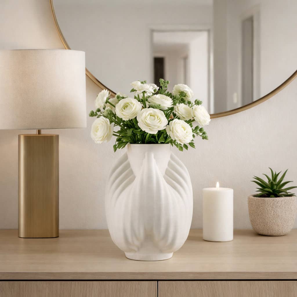 Decorative Vase - Ivory 3D Printed Carved Form, 10 in.