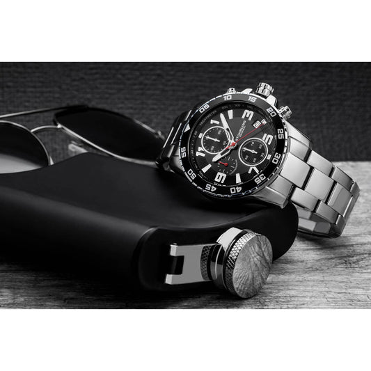 Stuhrling Original Concorso Men's Quartz Chronograph Watch, 40mm, Black Dial, Silver-Tone Brushed And Polished Link Bracelet