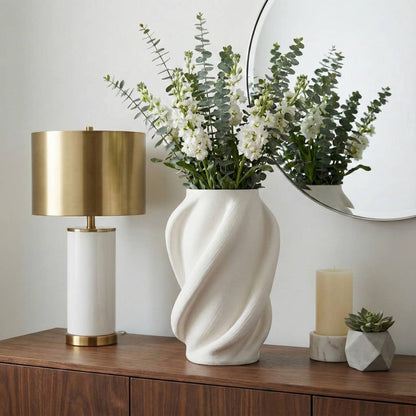 Decorative Vase - White Ceramic 3D Printed Textured, 15 in.