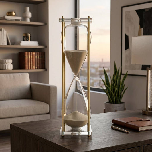 Decorative Object - Silver Metal & Glass Hourglass, 26 in.