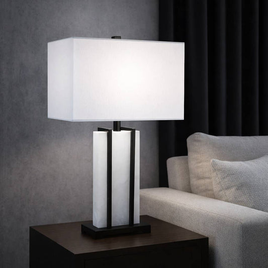 Table Lamp - White Alabaster Decorative Metal Base, 26 in.