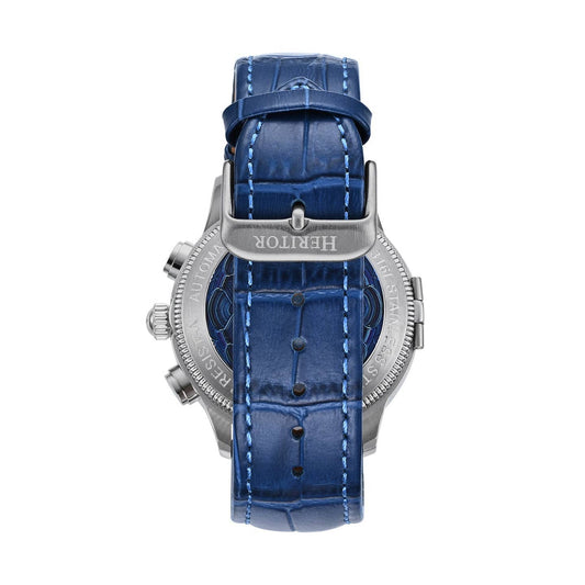 Heritor Apostle Leather Band Men's Automatic Day-Date Leather Watch, Blue/Blue