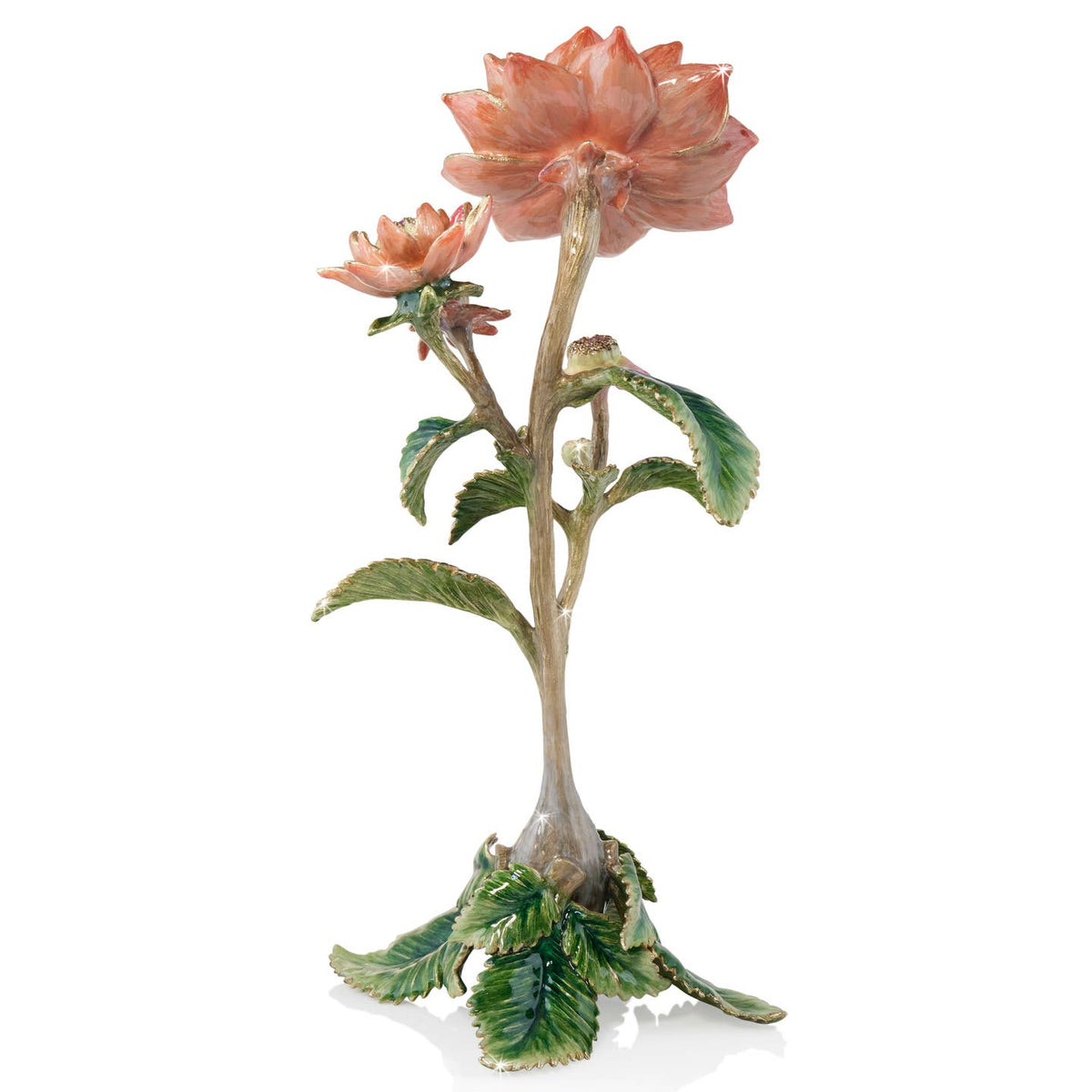 Jay Strongwater Persephone Dahlia Floral Crystal Enamel Gold-Finished Tabletop Object