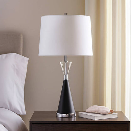 Table Lamp - Black Glass Metal Base with White Shade, 26 in.