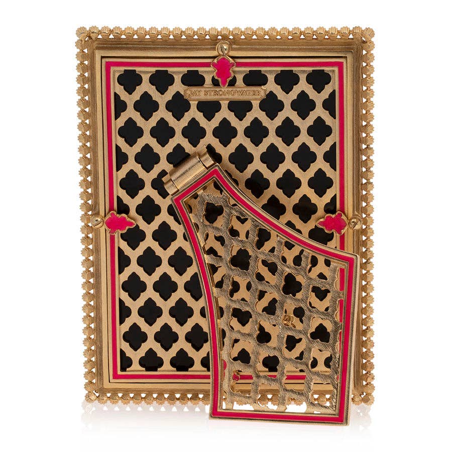 Jay Strongwater Lucas Stone Edge 5" x 7" Swarovski Crystal Enamel Picture Frame, Electric Pink
