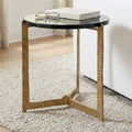 Side Table - Clear Glass Top On Textured Metal Base, 18 in.