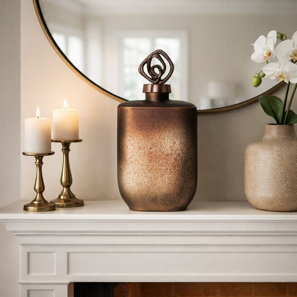 Bottle - Bronze Glass Modern Ombre with Metal Topper, 14 in.