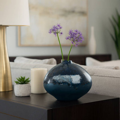 Decorative Vase - Blue Ceramic Finish Details, 9 in.