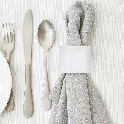 Sculptures Set of 4 - White Stone Glass Napkin Rings, 3 in.