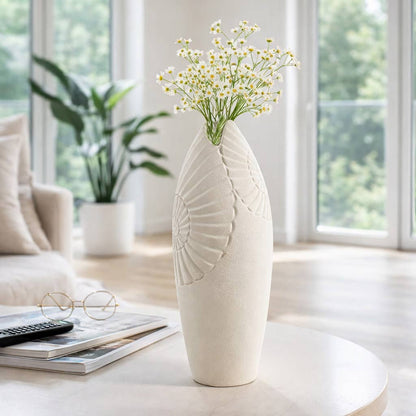 Decorative Vase - Ivory Ceramic Nautilus Shell Form, 21 in.